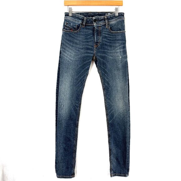 Diesel Sleenker Slim Skinny Stretch Button Fly Distressed Jeans Mens 28 Blue